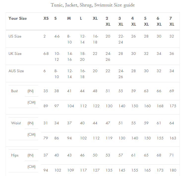 Tunic Size guide